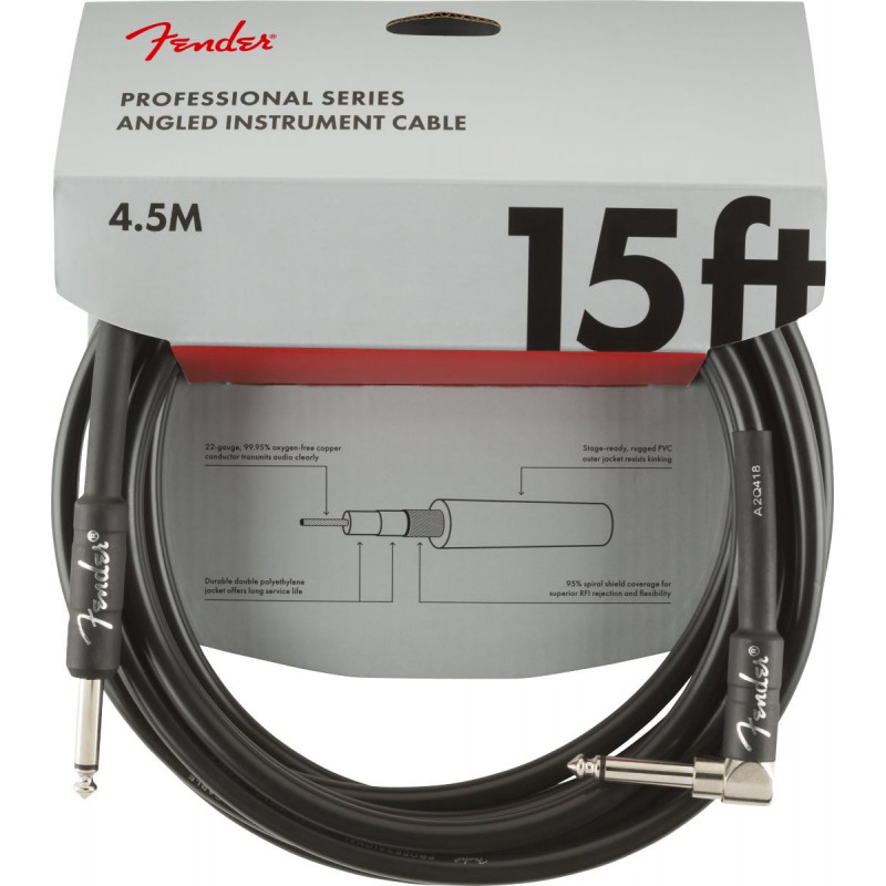 Câble jack Fender Professional Series Instruments, droit/coudé, noir - 4,5m