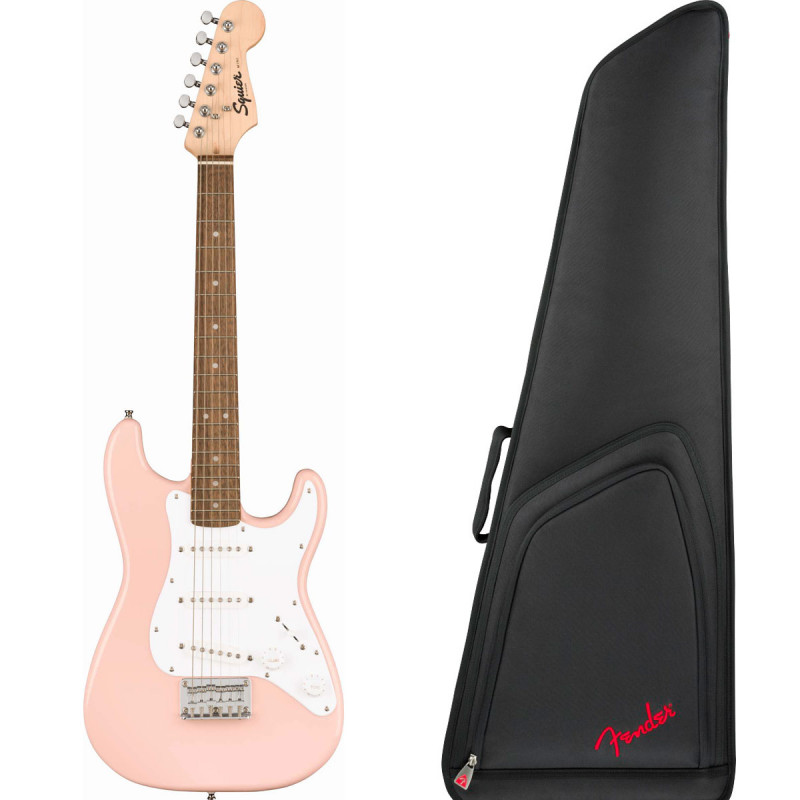 Pack Squier Mini Strat Shell Pink - Guitare électrique + housse