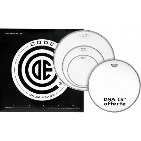 Code Drumheads TPDNACLRR - Pack peaux 10" 12" 16" transparentes Rock +  snare DNA sablée 14"