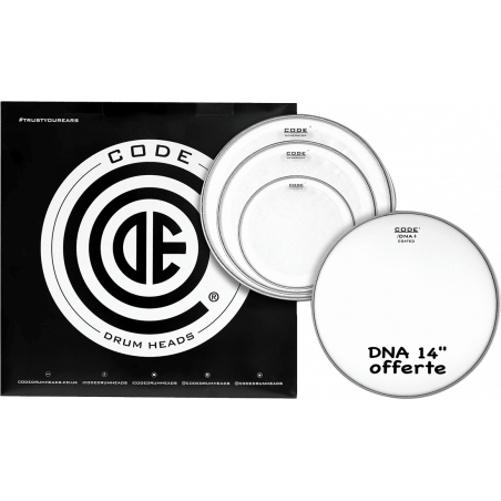 Code Drumheads TPGENCLRF - Pack peaux 10" 12" 14" Generator transparentes Fusion + snare DNA sablée 14"