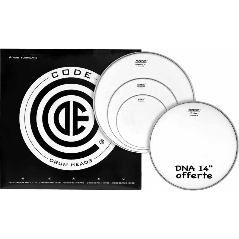 Code Drumheads TPSIGCTDR - Pack peaux 10" 12" 16" Signal sablées Rock + DNA sablée 14"