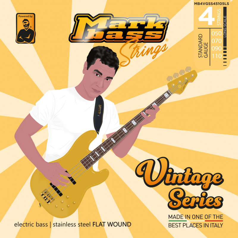 Markbass MB4VGSS50110LS - Jeu 4 cordes Vintage Series basse électrique - Stainless steel Flatwound – 50-110