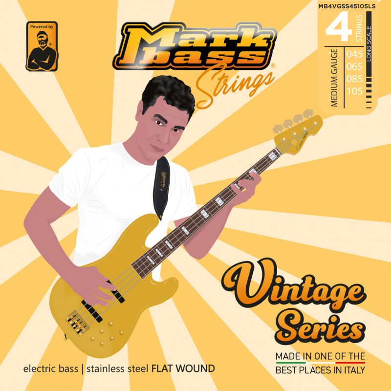 Markbass MB4VGSS45105LS - Jeu 4 cordes Vintage Series basse électrique - Stainless steel Flatwound – 45-105