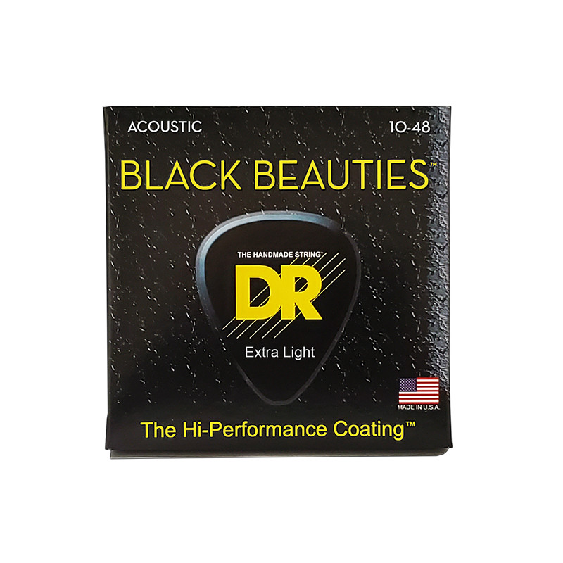 DR BKA-10 - Black Beauties - Black, jeu guitare acoustique, Extra Light 10-48