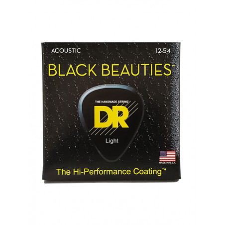 DR BKA-12 - Black Beauties - Black, jeu guitare acoustique, Light 12-54