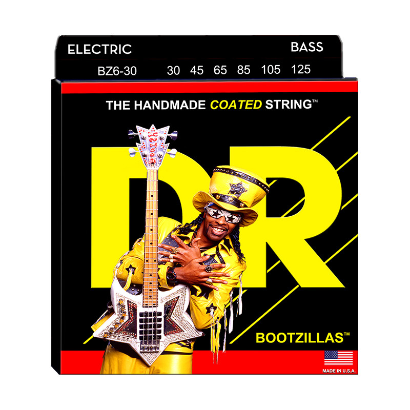 DR BZ6-30 - Bootzillas - Clear Coated Stainless Steel, jeu guitare basse, 6 cordes Medium 30-125