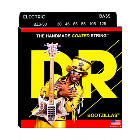DR BZ6-30 - Bootzillas - Clear Coated Stainless Steel, jeu guitare basse, 6 cordes Medium 30-125
