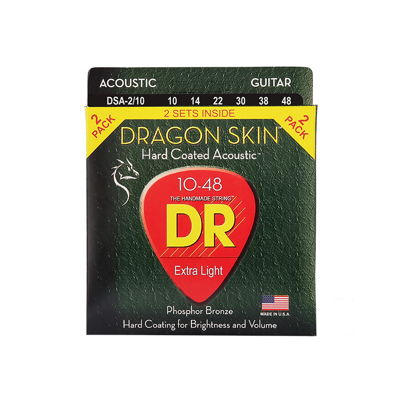 DR DSA-2-10 - Dragon Skin - Clear Coated, 2 jeux guitare acoustique, Extra Light 10-48