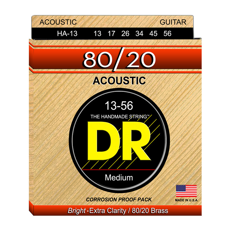 DR HA-13 - Hi-Beam - 80/20 laiton, jeu guitare acoustique, Medium 13-56
