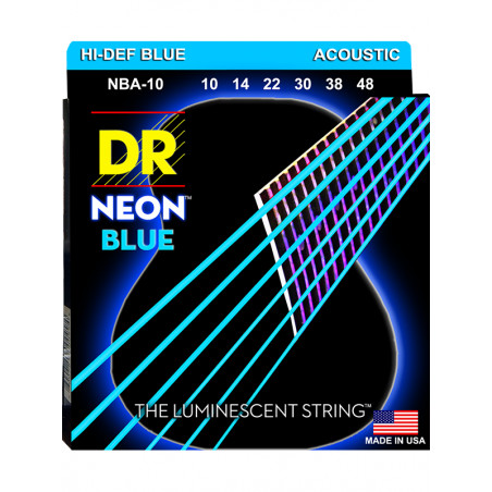DR NBA-10 - Hi-Def Neon - Blue, jeu guitare acoustique, Extra Light 10-48