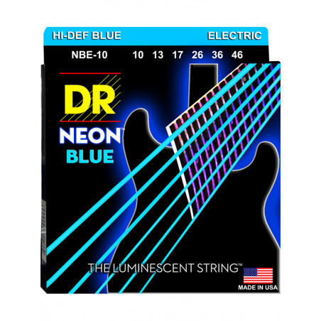DR NBE-10 - Hi-Def Neon - Blue, jeu guitare électrique, Medium 10-46
