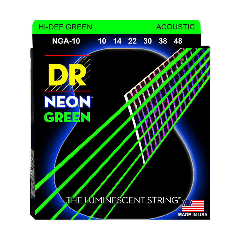 DR NGA-10 - Hi-Def Neon - Green, jeu guitare acoustique, Extra Light 10-48