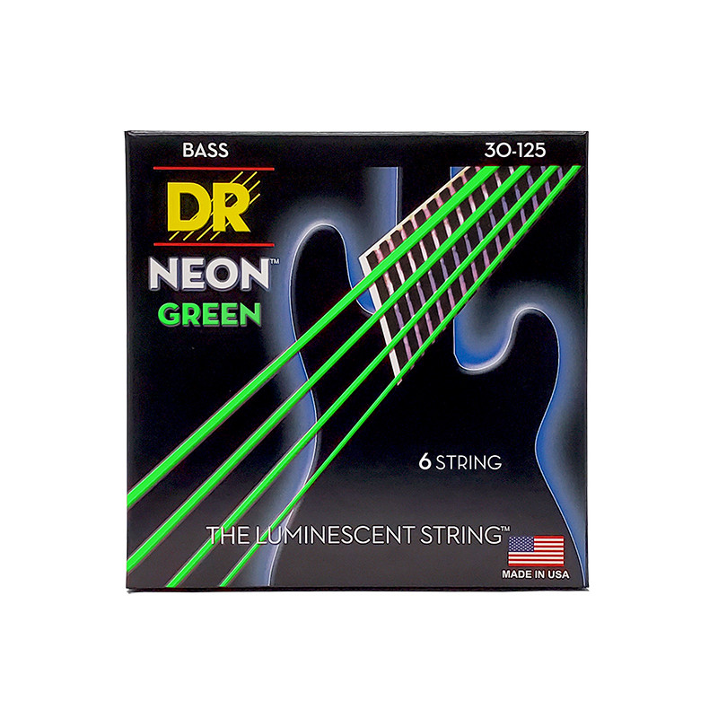 DR NGB6-30 - Hi-Def Neon - Green, jeu guitare basse, 6 cordes Medium 30-125