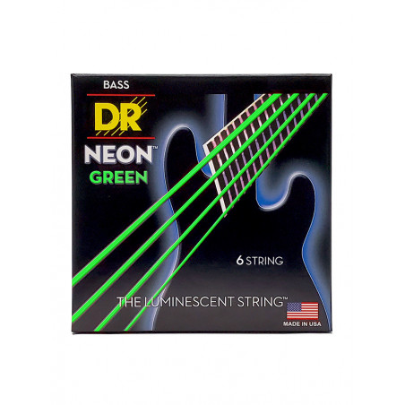 DR NGB6-30-120 - Hi-Def Neon - Green, jeu guitare basse, 6 cordes Light à Medium 30-120