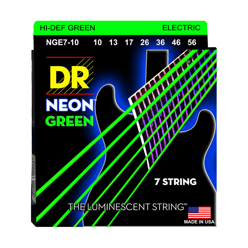 DR NGE7-10 - Hi-Def Neon - Green, jeu guitare électrique, 7 cordes Medium 10-56