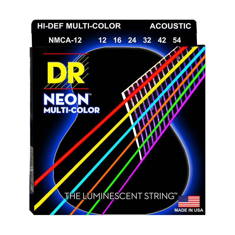DR NMCA-12 - Hi-Def Neon - Multi-color, jeu guitare acoustique, Light 12-54