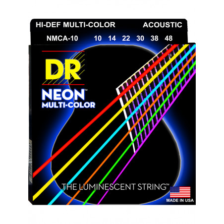 DR NMCA-10 - Hi-Def Neon - Multi-color, jeu guitare acoustique, Extra Light 10-48