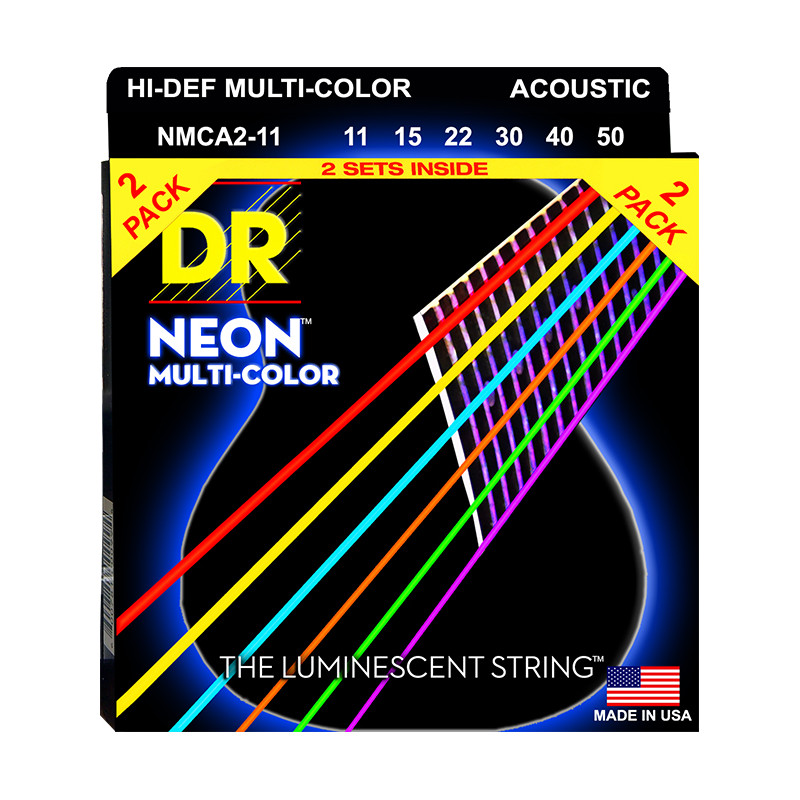 DR NMCA-2-11 - Hi-Def Neon - Multi-color, 2 jeux guitare acoustique, Custom Light 11-50