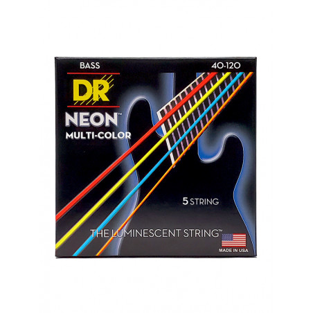 DR NMCB5-40 - Hi-Def Neon - Multi-color, jeu guitare basse, 5 cordes Light 40-120