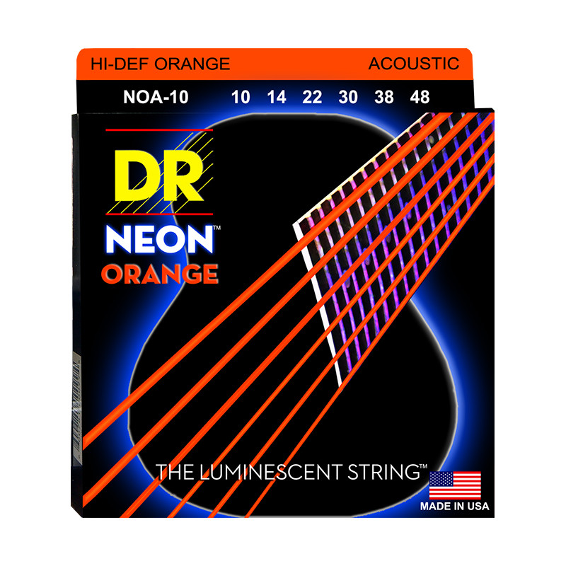 DR NOA-10 - Hi-Def Neon - Orange, jeu guitare acoustique, Extra Light 10-48