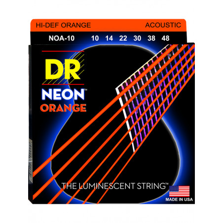 DR NOA-10 - Hi-Def Neon - Orange, jeu guitare acoustique, Extra Light 10-48