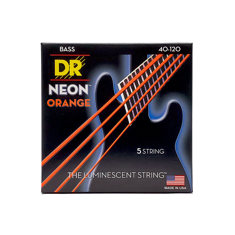 DR NOB5-40 - Hi-Def Neon - Orange, jeu guitare basse, 5 cordes Light 40-120
