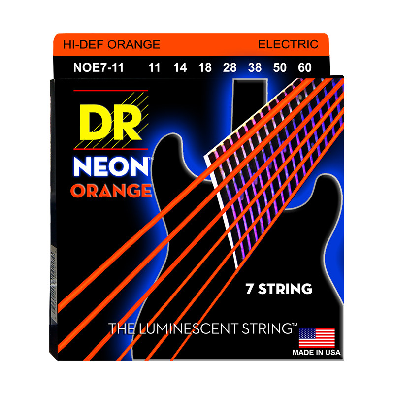DR NOE7-11 - Hi-Def Neon - Orange, jeu guitare électrique, 7 cordes Heavy 11-60