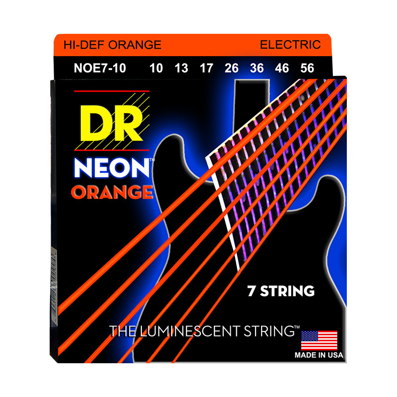 DR NOE7-10 - Hi-Def Neon - Orange, jeu guitare électrique, 7 cordes Medium 10-56