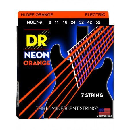 DR NOE7-9 - Hi-Def Neon - Orange, jeu guitare électrique, 7 cordes Light 9-52