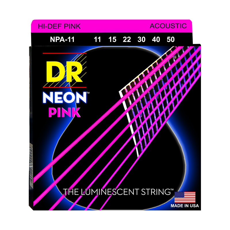 DR NPA-11 - Hi-Def Neon - Pink, jeu guitare acoustique, Custom Light 11-50