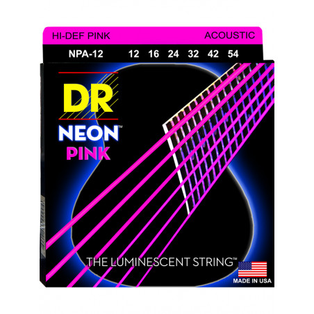 DR NPA-12 - Hi-Def Neon - Pink, jeu guitare acoustique, Light 12-54