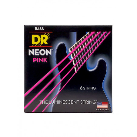 DR NPB6-30-120 - Hi-Def Neon - Pink, jeu guitare basse, 6 cordes Light à Medium 30-120