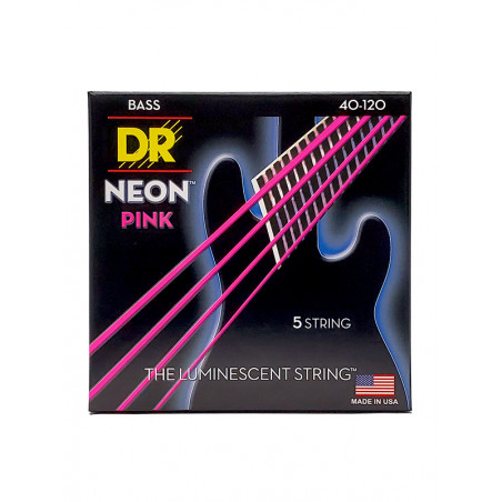 DR NPB5-40 - Hi-Def Neon - Pink, jeu guitare basse, 5 cordes Light 40-120