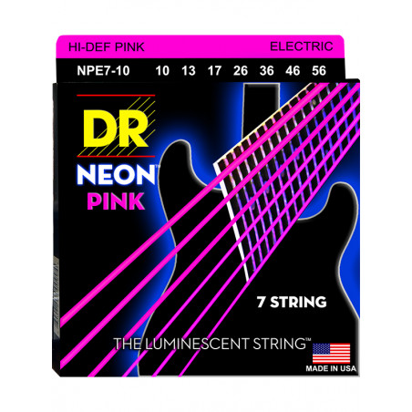 DR NPE7-10 - Hi-Def Neon - Pink, jeu guitare électrique, 7 cordes Medium 10-56