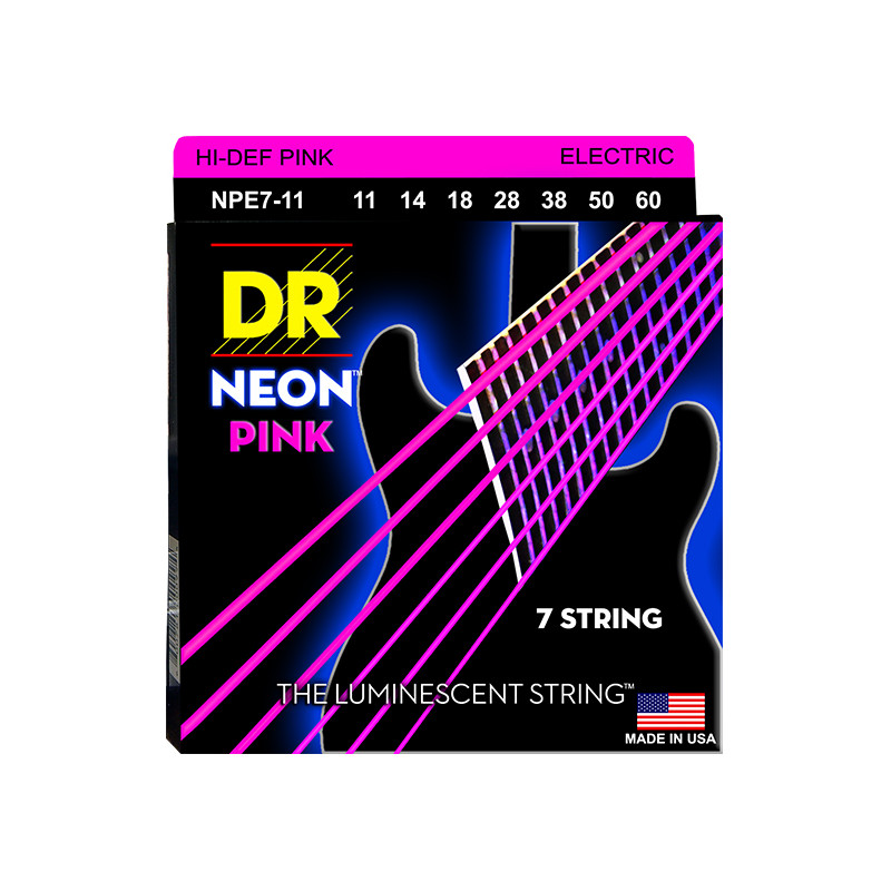 DR NPE7-11 - Hi-Def Neon - Pink, jeu guitare électrique, 7 cordes Heavy 11-60