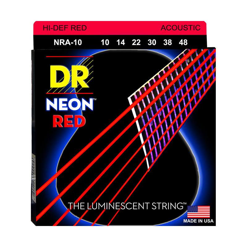 DR NRA-10 - Hi-Def Neon - Red, jeu guitare acoustique, Extra Light 10-48