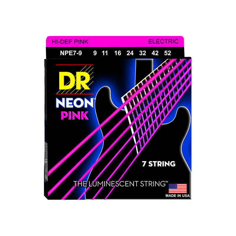 DR NPE7-9 - Hi-Def Neon - Pink, jeu guitare électrique, 7 cordes Light 9-52