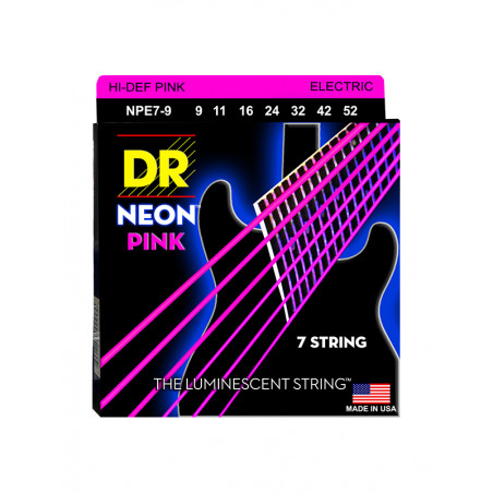 DR NPE7-9 - Hi-Def Neon - Pink, jeu guitare électrique, 7 cordes Light 9-52