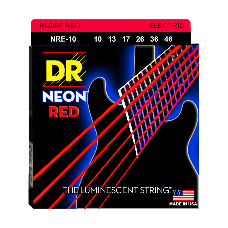 DR NRE-10 - Hi-Def Neon - Red, jeu guitare électrique, Medium 10-46