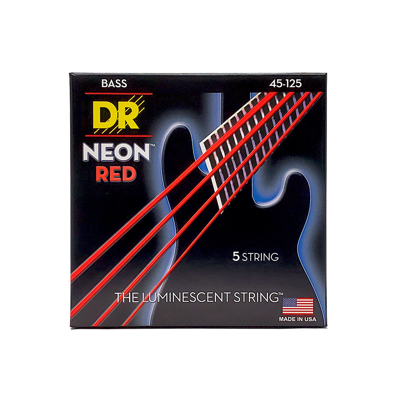 DR NRB5-45 - Hi-Def Neon - Red, jeu guitare basse, 5 cordes Medium 45-125