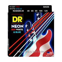 DR NUSAB5-45 - Hi-Def Neon - USA flag, jeu guitare basse, 5 cordes Medium 45-125