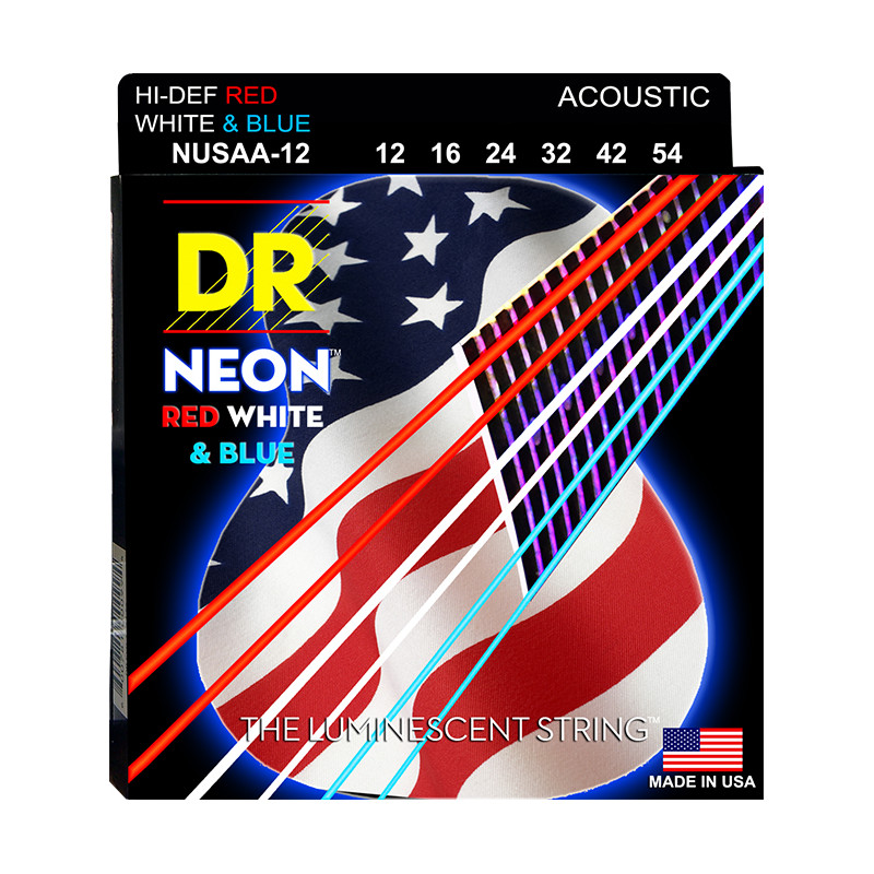 DR NUSAA-12 - Hi-Def Neon - USA flag, jeu guitare acoustique, Light 12-54