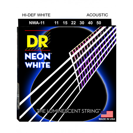DR NWA-11 - Hi-Def Neon - White, jeu guitare acoustique, Custom Light 11-50