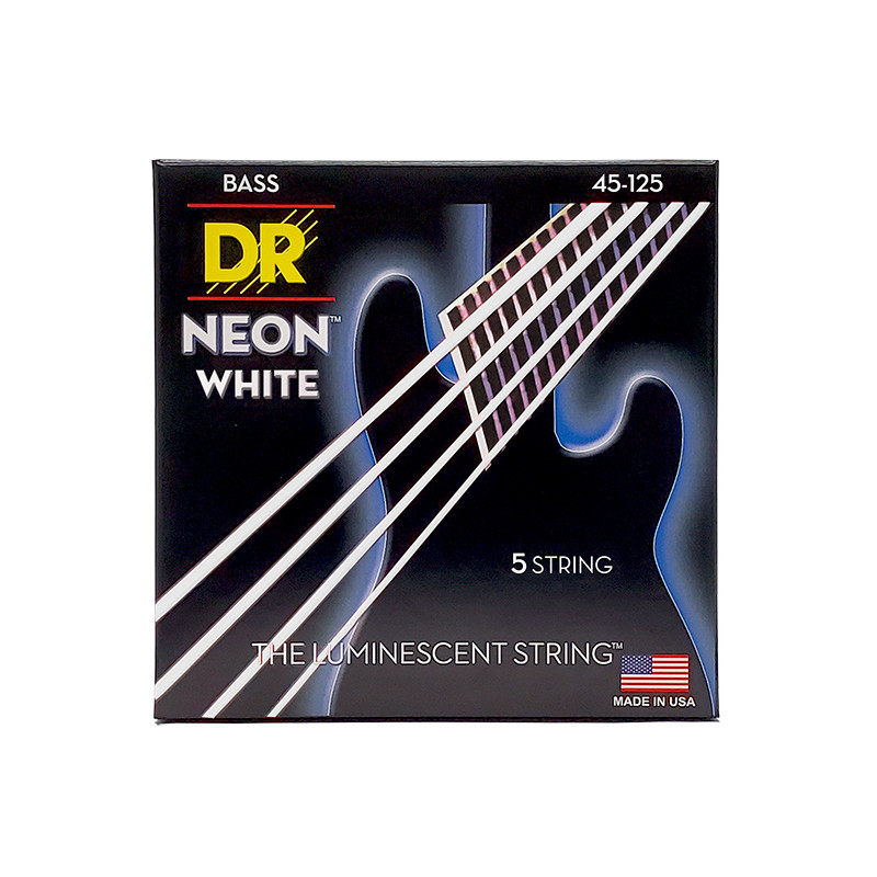 DR NWB5-45 - Hi-Def Neon - White, jeu guitare basse, 5 cordes Medium 45-125