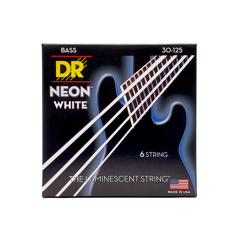 DR NWB6-30 - Hi-Def Neon - White, jeu guitare basse, 6 cordes Medium 30-125