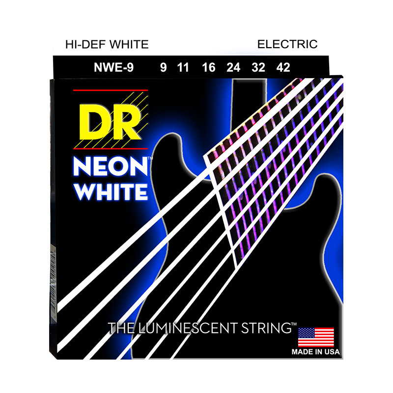 DR NWE-9 - Hi-Def Neon - White, jeu guitare électrique, Light 9-42