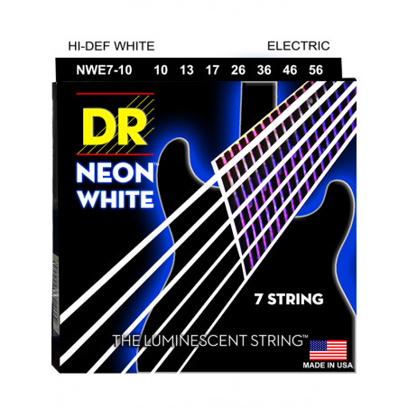 DR NWE7-10 - Hi-Def Neon - White, jeu guitare électrique, 7 cordes Medium 10-56
