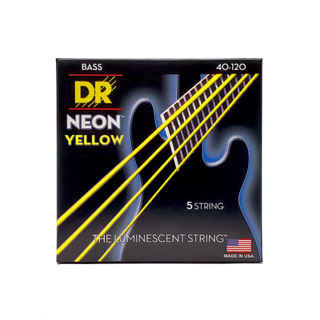 DR NYB5-40 - Hi-Def Neon - Yellow, jeu guitare basse, 5 cordes Light 40-120
