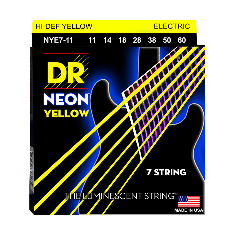 DR NYE7-11 - Hi-Def Neon - Yellow, jeu guitare électrique, 7 cordes Heavy 11-60