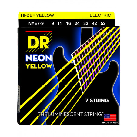 DR NYE7-9 - Hi-Def Neon - Yellow, jeu guitare électrique, 7 cordes Light 9-52